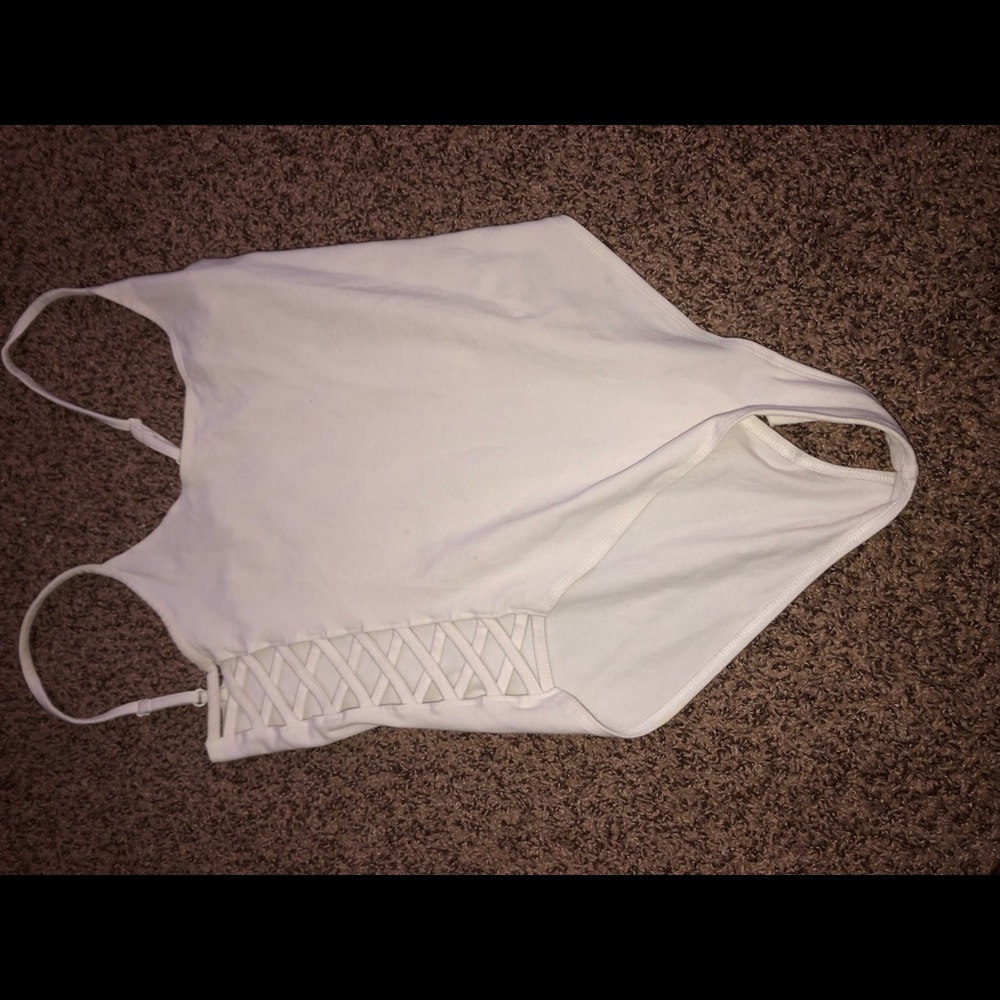 Criss cross sides white onesie